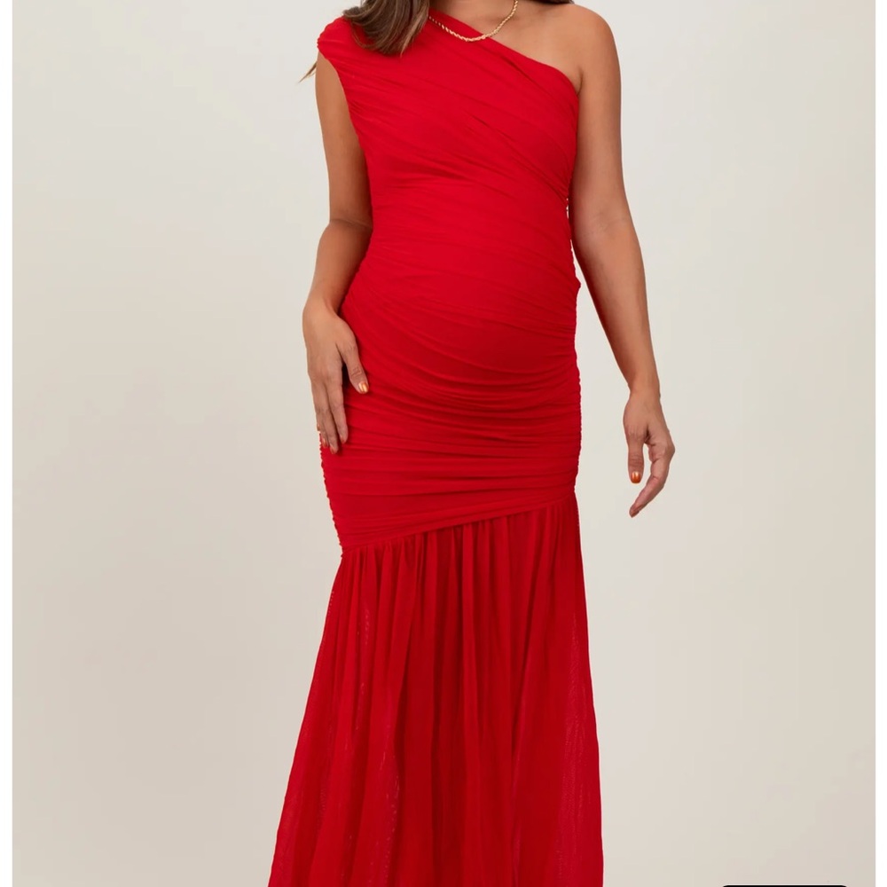 Maternity Ruched Mesh One Shoulder Maxi Dress NWT size M